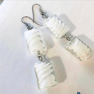 White drop earrings, lampwork glass boutique jewelry, new